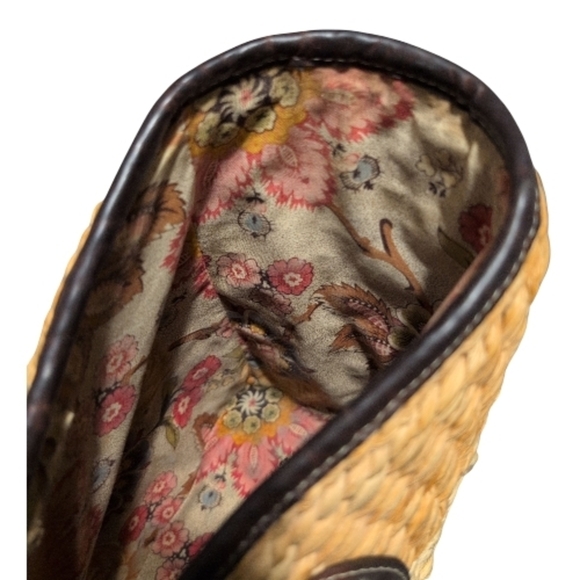 Vintage Brighton Woven Straw Beige & Brown Leather Shoulder Tote Bag - Picture 7 of 11